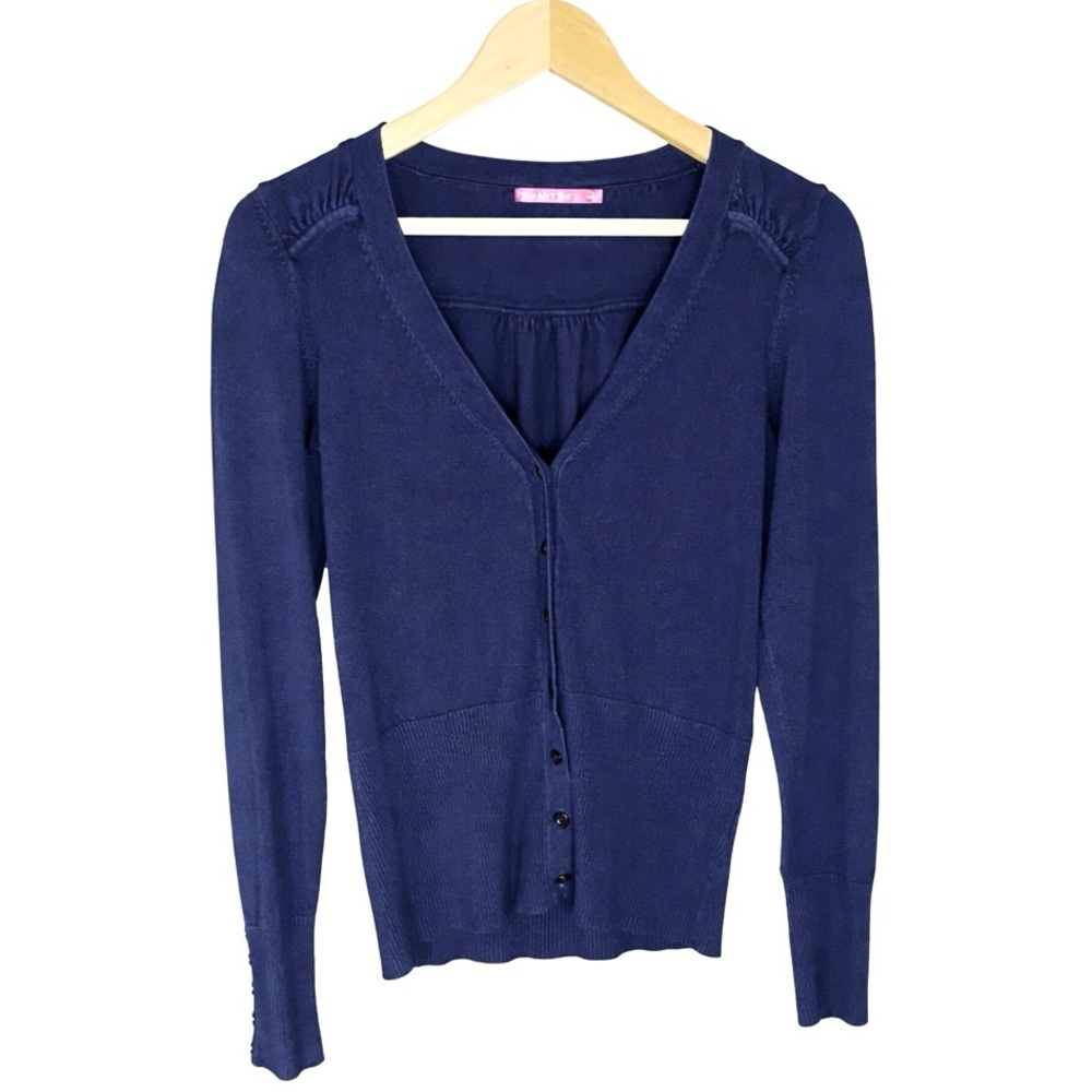 Smart Set Ribbed Button Front Cardigan Size L Navy Blue Fitted Preppy Y2K Office
